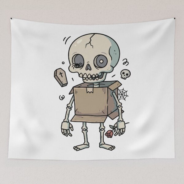 Item preview, Cute Skeleton in Cardboard Box Cartoon Red Rose Halloween designed and sold by seven things shop.