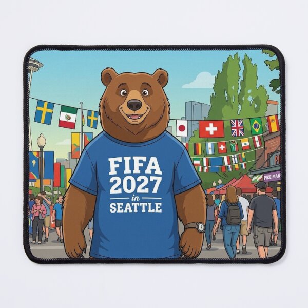 Item preview, FIFA 2027 Seattle Soccer Bear – Fun Cartoon Mascot Illustration designed and sold by AirCrayons27.