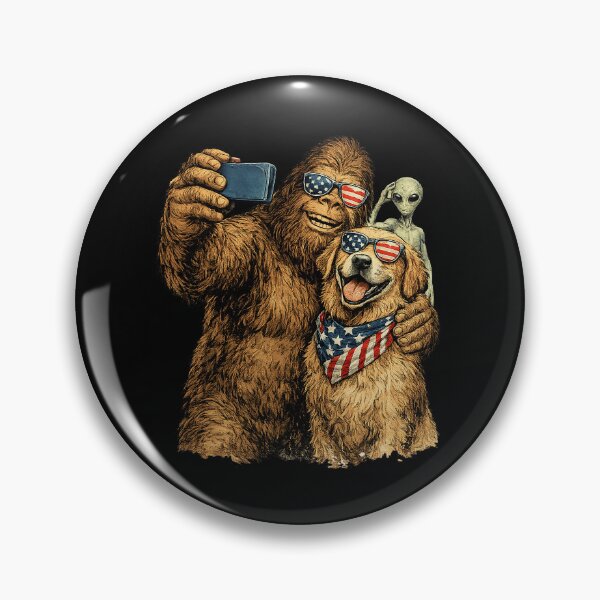 Item preview, Patriotic Bigfoot Golden Retriever Selfie 4th of July USA designed and sold by Littermin.
