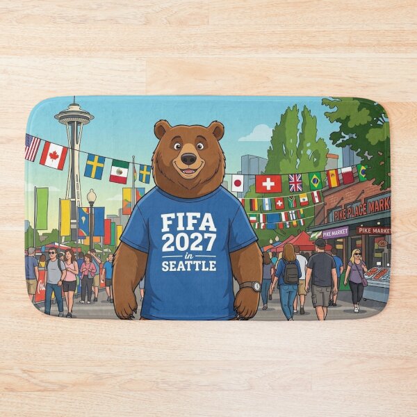 Item preview, FIFA 2027 Seattle Soccer Bear – Fun Cartoon Mascot Illustration designed and sold by AirCrayons27.