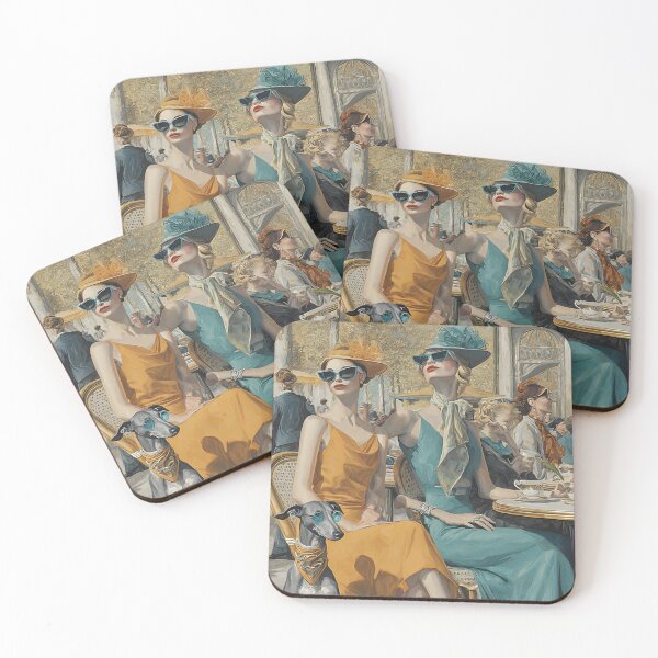 Item preview, Parisian Summer Elegance | Chic Café Ladies & Greyhound Art Print designed and sold by Vibranta Studio.