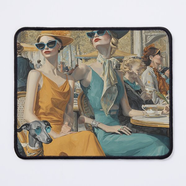 Item preview, Parisian Summer Elegance | Chic Café Ladies & Greyhound Art Print designed and sold by Vibranta Studio.