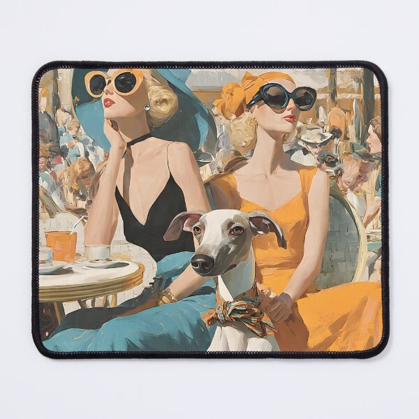 Item preview, Cafe Summer Elegance | Chic Café Ladies & Greyhound Art Print designed and sold by Vibranta Studio.