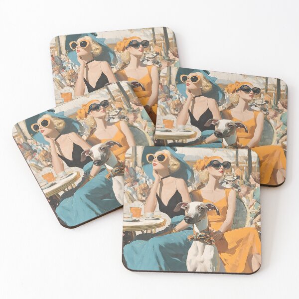 Item preview, Cafe Summer Elegance | Chic Café Ladies & Greyhound Art Print designed and sold by Vibranta Studio.