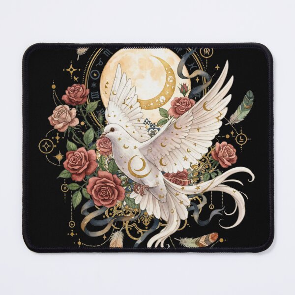 Item preview, Mystical White Dove Celestial Moon and Roses Boho Gothic Art designed and sold by Madhav Creations Studio.