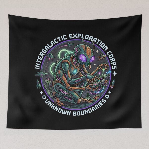 Item preview, Intergalactic Exploration Corps – Cyberpunk Mecha Alien Badge designed and sold by HornbillDesign.