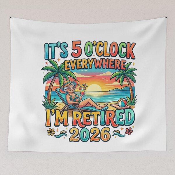 Item preview, It's 5 O'clock Everywhere, Retired Grandma Beach Tropical Sunset Graphic designed and sold by MerchlyMike.