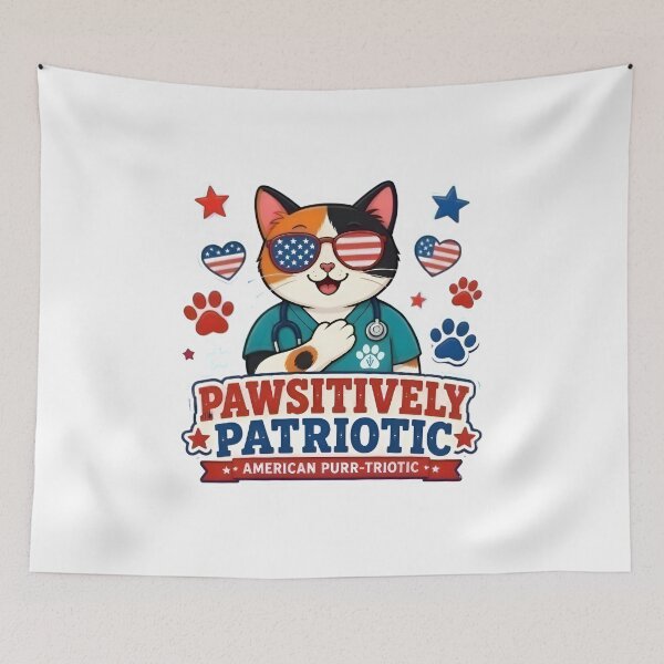 Item preview, Pawsitively Patriotic Cat Sticker | Cute Veterinary 4th of July Design designed and sold by Bettybee00.