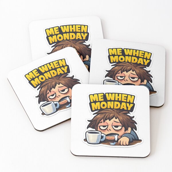 Item preview, Me When Monday Sticker | Tired Coffee Mood Meme designed and sold by Jyotisima8929.