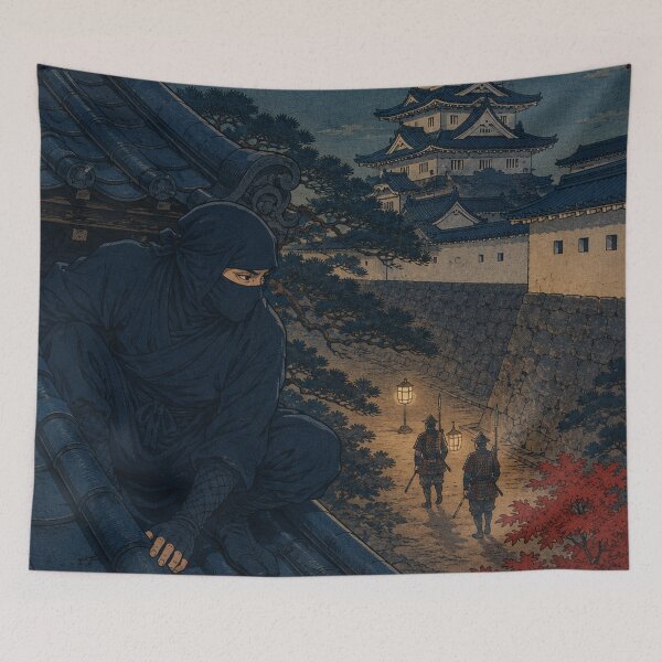 Item preview, Shadow on the Tile - Vintage Japanese Ninja Ukiyo-e Woodblock designed and sold by bapupa.