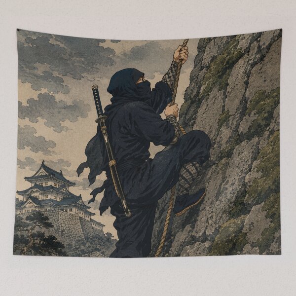 Item preview, Silent Blade Ascent - Vintage Japanese Ninja Ukiyo-e Woodblock designed and sold by bapupa.