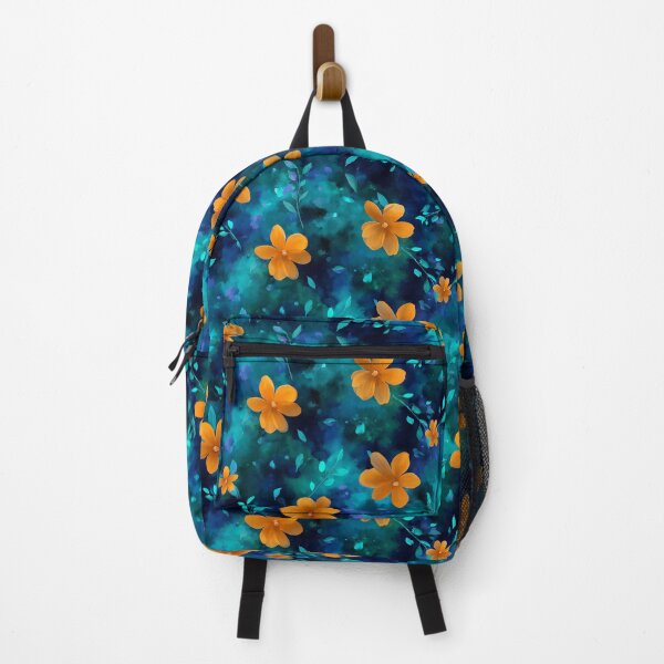 Item preview, Scattered Orange Flower And Teal Leaf Watercolor Pattern designed and sold by igraphixart.