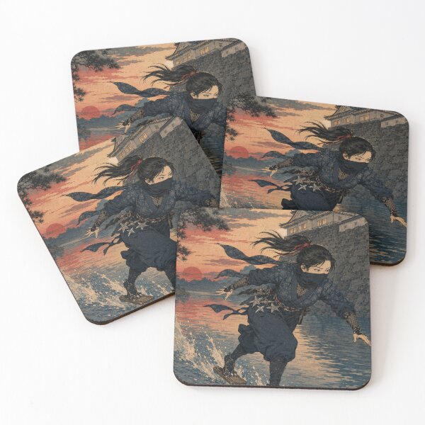 Item preview, Water Crossing Step - Vintage Japanese Ninja Ukiyo-e Woodblock designed and sold by bapupa.