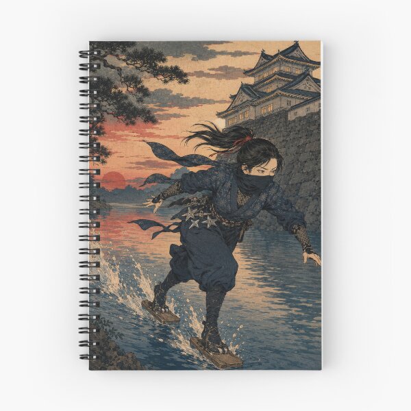 Item preview, Water Crossing Step - Vintage Japanese Ninja Ukiyo-e Woodblock designed and sold by bapupa.