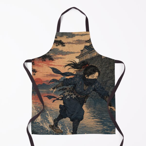 Item preview, Water Crossing Step - Vintage Japanese Ninja Ukiyo-e Woodblock designed and sold by bapupa.