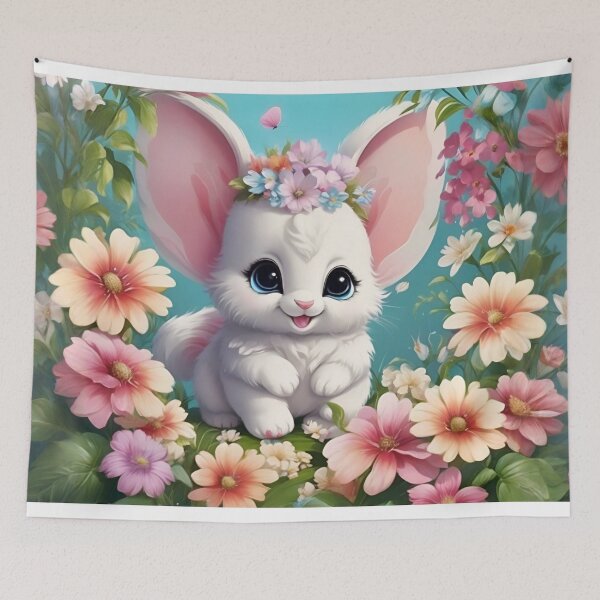 Item preview, Fluffy White Bunny with Flower Crown in Blooms designed and sold by CASASIS_MERCH.