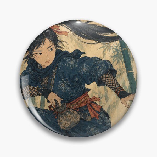 Item preview, Bamboo Forest Dash - Vintage Japanese Ninja Girl Ukiyo-e Woodblock designed and sold by bapupa.