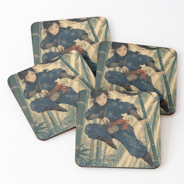 Item preview, Bamboo Forest Dash - Vintage Japanese Ninja Girl Ukiyo-e Woodblock designed and sold by bapupa.
