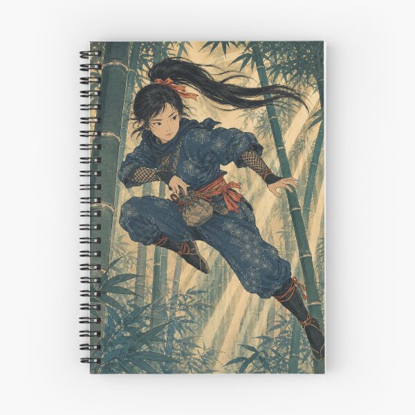 Item preview, Bamboo Forest Dash - Vintage Japanese Ninja Girl Ukiyo-e Woodblock designed and sold by bapupa.