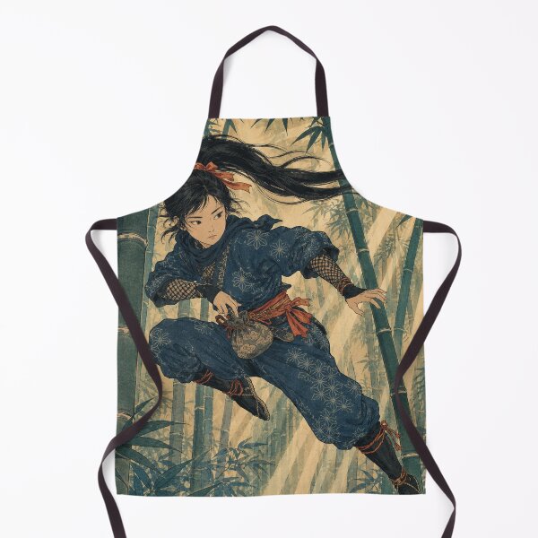 Item preview, Bamboo Forest Dash - Vintage Japanese Ninja Girl Ukiyo-e Woodblock designed and sold by bapupa.