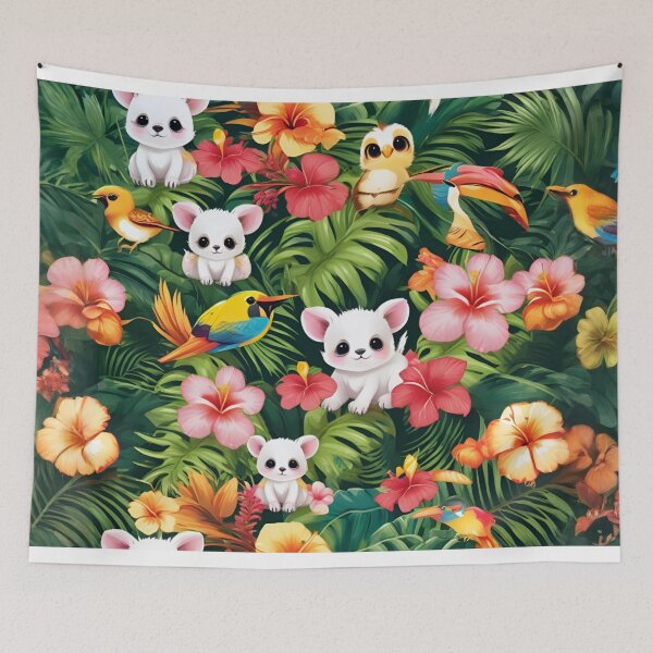 Item preview, Cute Baby Animals Hidden in Tropical Hibiscus Jungle designed and sold by CASASIS_MERCH.
