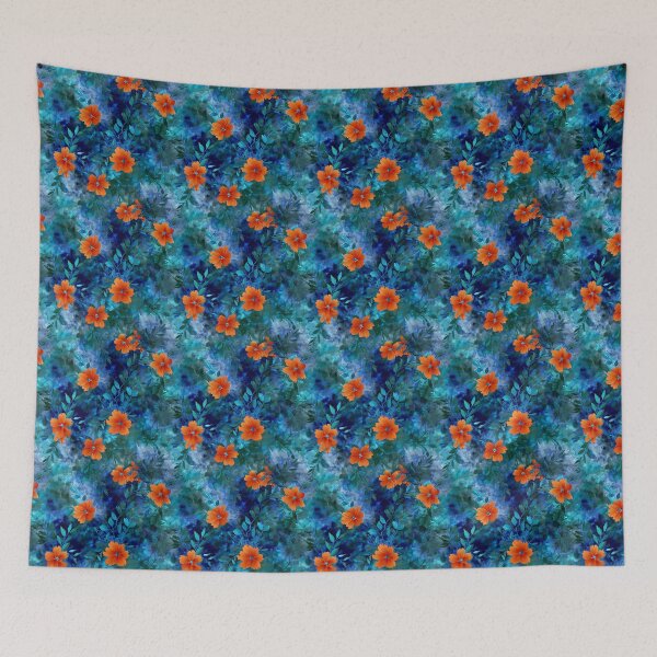 Item preview, Orange Cosmos And Blue Watercolor Pattern designed and sold by igraphixart.