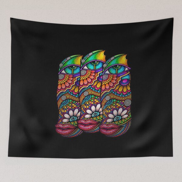 Item preview, Psychedelic Souls Triple Face Art | Colorful Abstract Portrait | Original Hand Drawn Psychedelic Design designed and sold by Ashes to Artistry.
