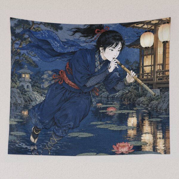 Item preview, Lotus Water Step - Vintage Japanese Ninja Girl Ukiyo-e Woodblock designed and sold by bapupa.