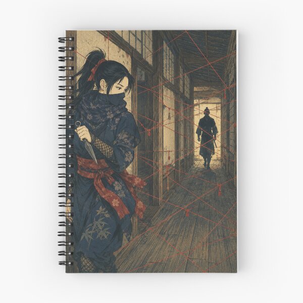 Item preview, Red Thread Snare - Vintage Japanese Ninja Girl Ukiyo-e Woodblock designed and sold by bapupa.