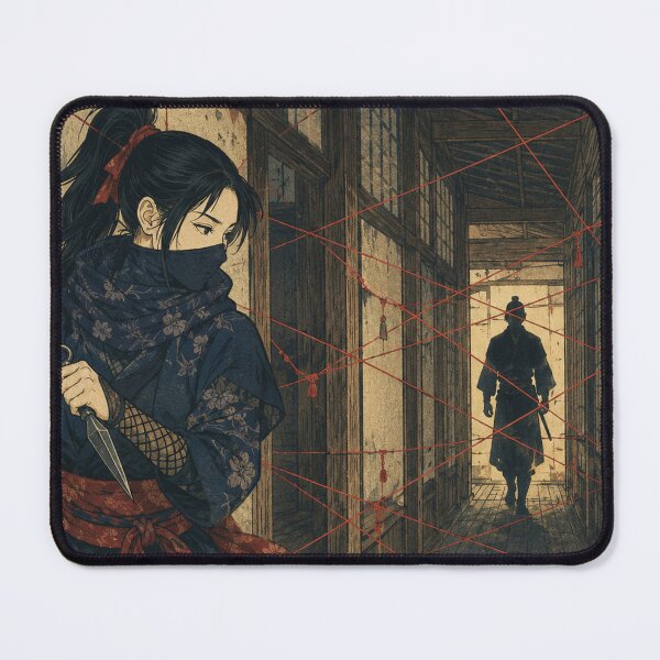 Item preview, Red Thread Snare - Vintage Japanese Ninja Girl Ukiyo-e Woodblock designed and sold by bapupa.