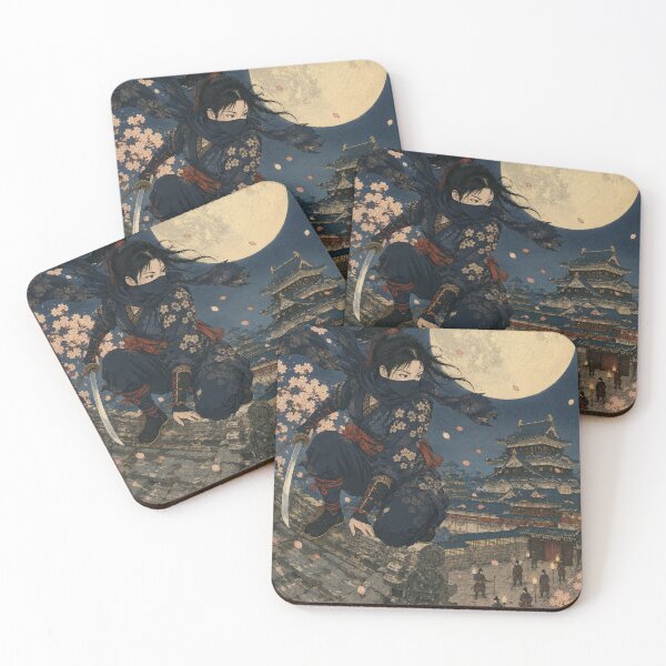 Item preview, Moonlit Shinobi - Vintage Japanese Ninja Girl Ukiyo-e Woodblock designed and sold by bapupa.