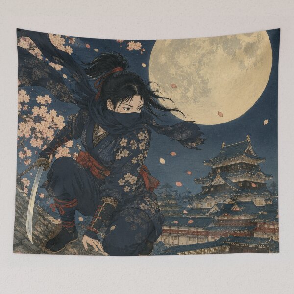 Item preview, Moonlit Shinobi - Vintage Japanese Ninja Girl Ukiyo-e Woodblock designed and sold by bapupa.