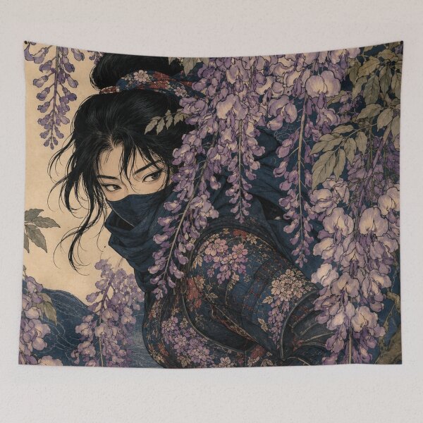 Item preview, Wisteria Shadow - Vintage Japanese Ninja Girl Ukiyo-e Woodblock designed and sold by bapupa.