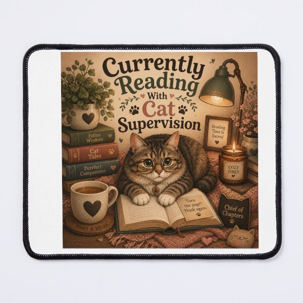 Item preview, Currently Reading With Cat Supervision – Cute Cat Book Lover Design designed and sold by MotylekAnia.