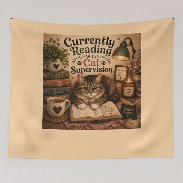 Item preview, Currently Reading With Cat Supervision – Cute Cat Book Lover Design designed and sold by MotylekAnia.