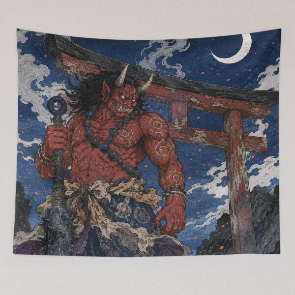 Item preview, Crimson Sentinel - Vintage Japanese Oni Ukiyo-e Woodblock designed and sold by bapupa.