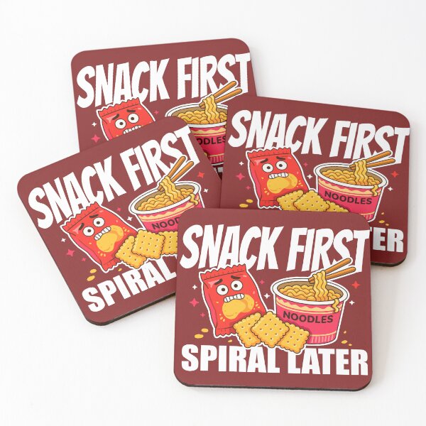 Item preview, Snack First, Spiral Later – Funny Snack Food Illustration with Nervous Chips & Noodles designed and sold by Skryp-art.