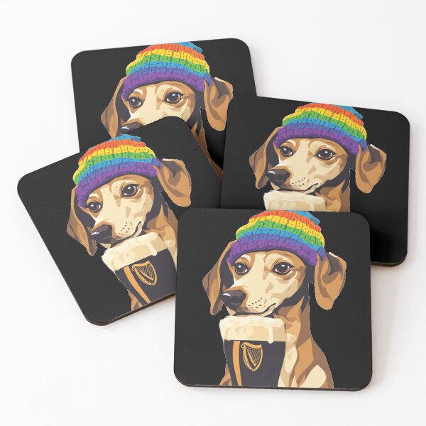 Item preview, Stout Hound – Dachshund with a Pint and Rainbow Beanie designed and sold by halibutgoatramb.