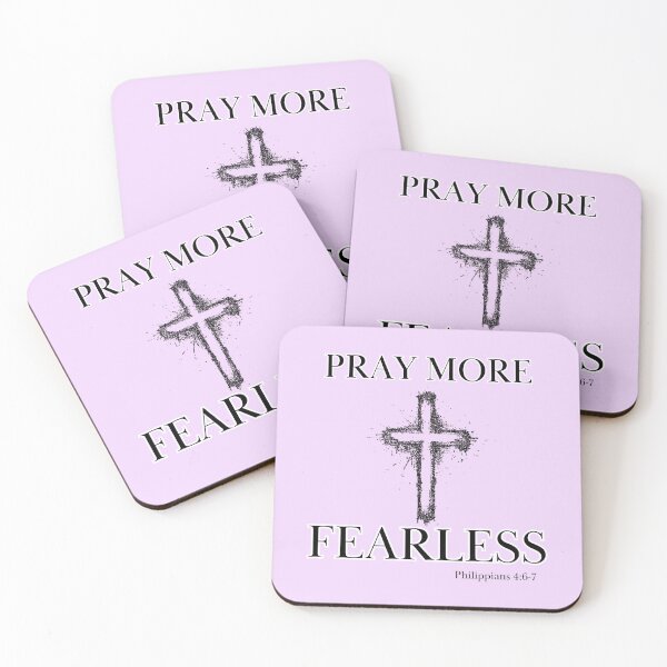 Item preview, Pray More Fearless Cross Bible Scripture Verse Christian designed and sold by Ceramic Scripture.