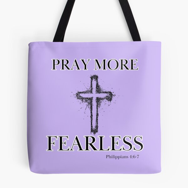 Item preview, Pray More Fearless Cross Bible Scripture Verse Christian designed and sold by Ceramic Scripture.