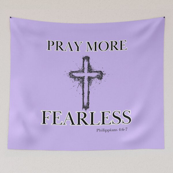 Item preview, Pray More Fearless Cross Bible Scripture Verse Christian designed and sold by Ceramic Scripture.