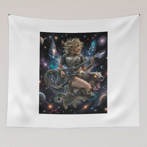 Item preview,   Rock Goddess Omnipotent Galaxy Wings — Bold Epic Music Print designed and sold by CosmicRockArt.