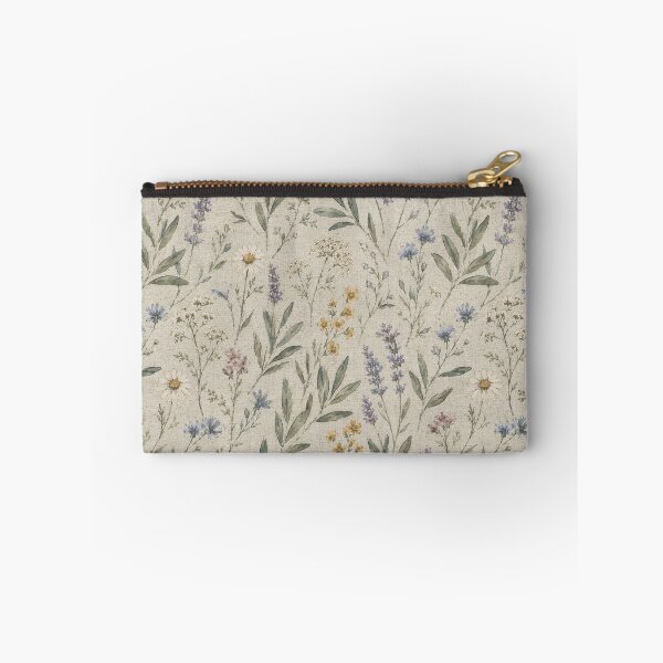 Item preview, Seamless botanical pattern featuring wildflowers and olive leaves in a loose hand-drawn gouache 03 designed and sold by Siam Soul Studio.
