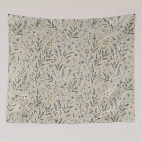 Item preview, Seamless botanical pattern featuring wildflowers and olive leaves in a loose hand-drawn gouache 03 designed and sold by Siam Soul Studio.