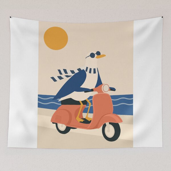 Item preview, Seagull on Vintage Scooter – Coastal Retro Decor designed and sold by Studio pod Burom.
