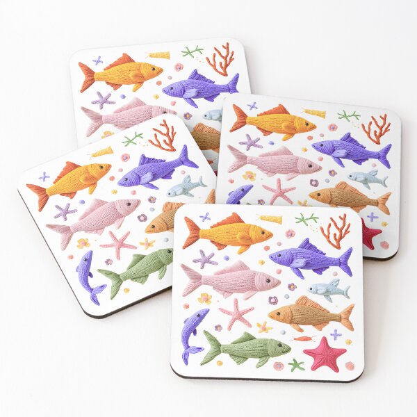 Item preview, Colorful Knitted Fish and Starfish Coral Pattern designed and sold by TinyBold Co..