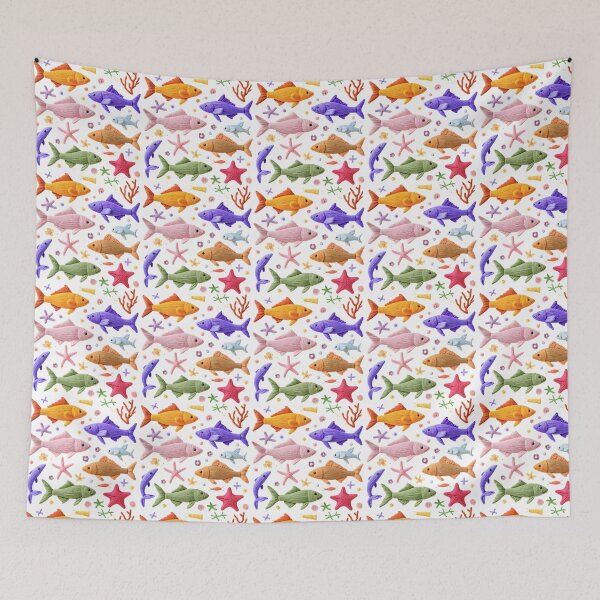 Item preview, Colorful Knitted Fish and Starfish Coral Pattern designed and sold by TinyBold Co..