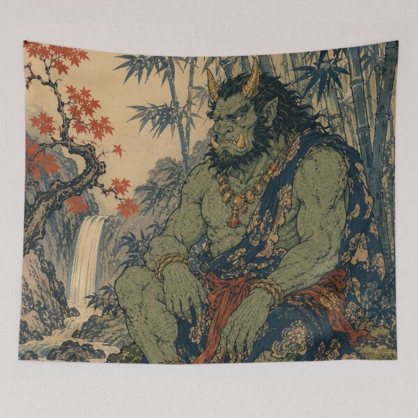 Item preview, Jade Guardian - Vintage Japanese Oni Ukiyo-e Woodblock designed and sold by bapupa.