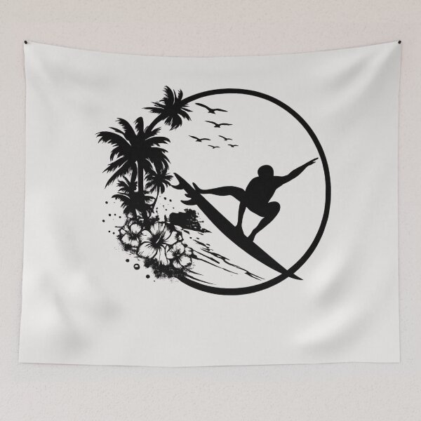 Item preview, Tropical Surfer Silhouette Sticker | Vintage Surfing Beach Design | Hawaiian Surf Art designed and sold by designerr23 ⭐⭐⭐⭐⭐.