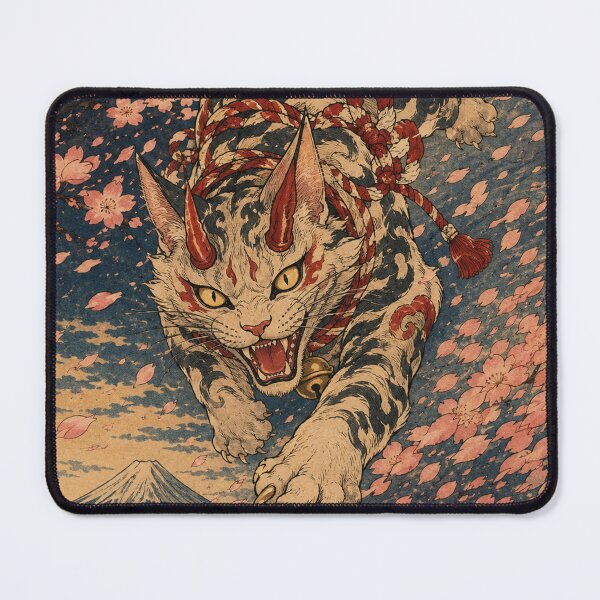 Item preview, Cherry Blossom Terror - Vintage Japanese Oni Cat Ukiyo-e Woodblock designed and sold by bapupa.